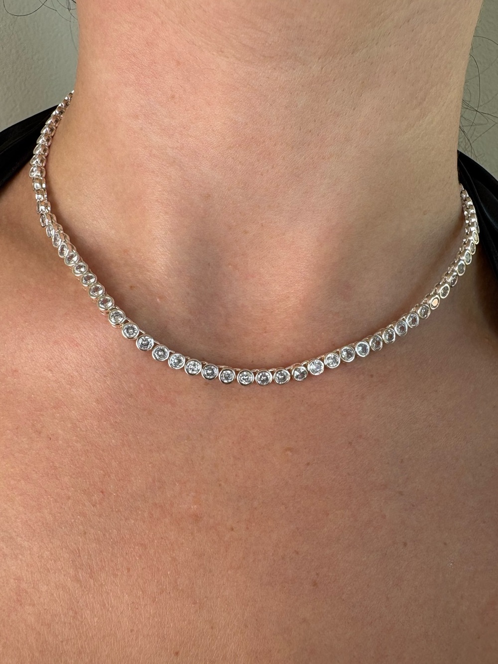 Madewell Silver Bezel Crystal Tennis Necklace & Drop Earring Set Adjustable - Picture 3 of 10